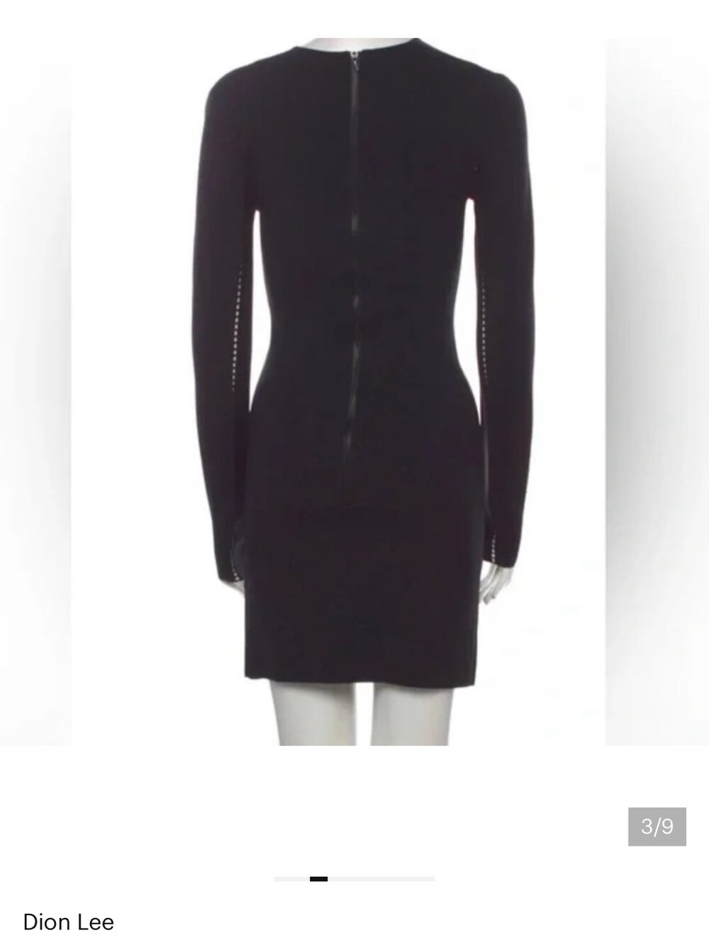 Dion Lee Black Mini Dress Long Sleeve Mini Bodycon Dress - Picture 3 of 7